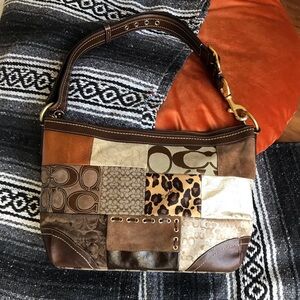 Coach Patchwork Y2K Shoulder Crossbody Bag, Animal Print, Leather, Suede, 12842
